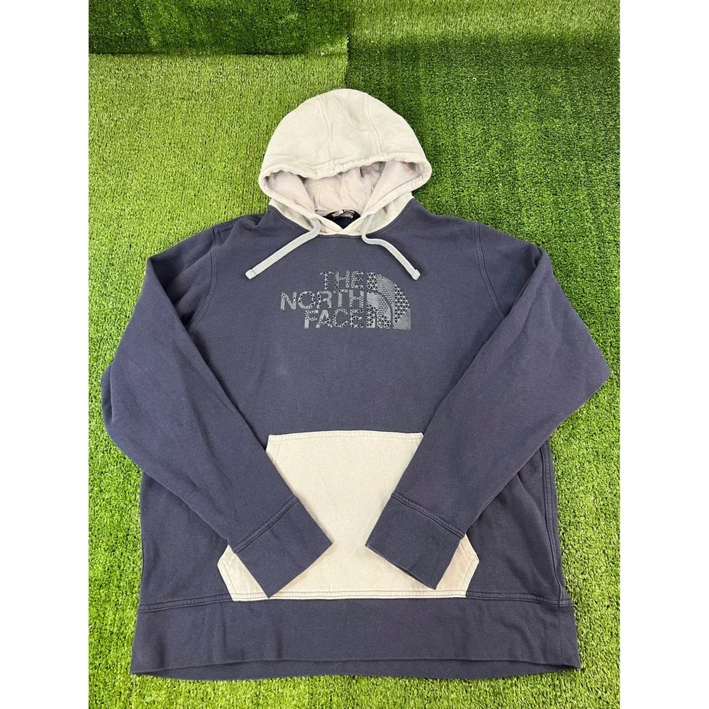 The‎ North Face Mens Hoodie XL Blue Gray Colorblock Geometric Logo Pullover